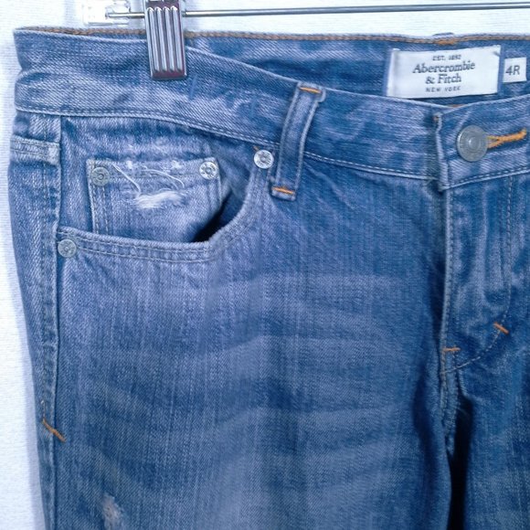 Abercrombie & Fitch jeans Sz 4R Madison Boot cut Low rise Distressed Lt med blue - Picture 11 of 14